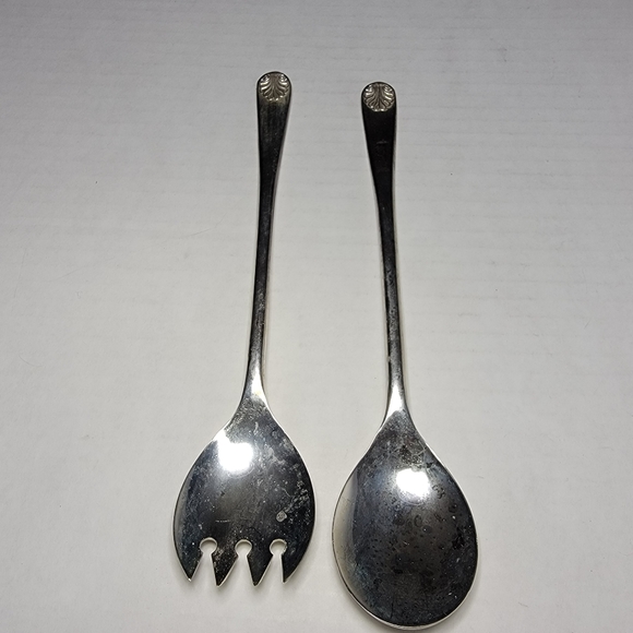 W.A. Silver Plated Spork & Spoon Serving Set Made in Italy 9” Salad, - Picture 3 of 12